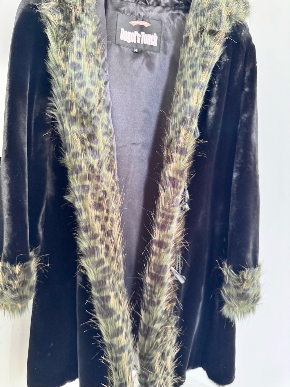 Vintage Black Faux Fur Hooded Toggle Coat Boho Penny Lane Y2K Whimsigoth - Picture 7 of 12